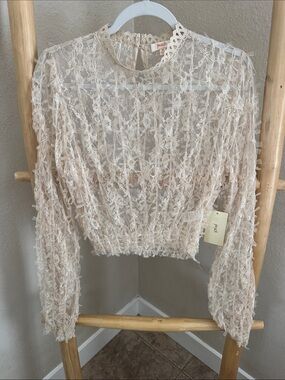 Peach Sheer Lace Cropped Blouse - Cream